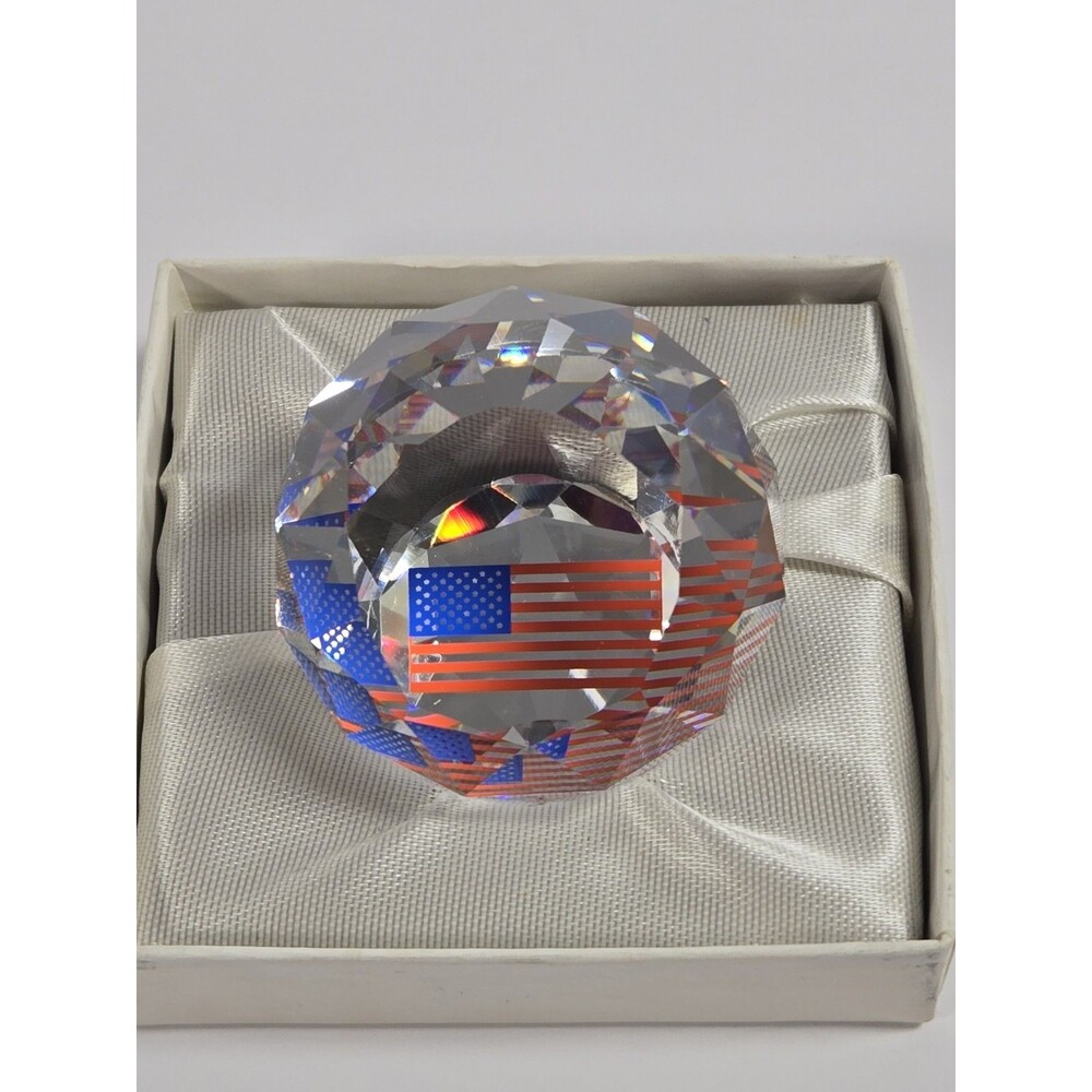 Swarovski Crystal 2001 American Flag 40mm Ball United States Paperweight 285777